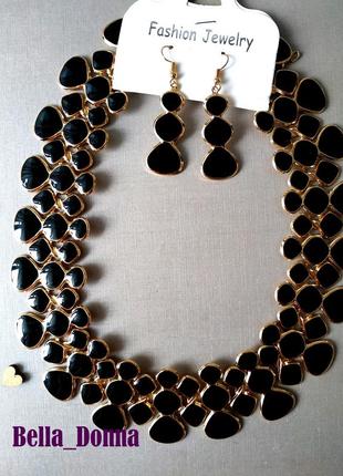 Гарний комплект біжутерії, емаль чорне