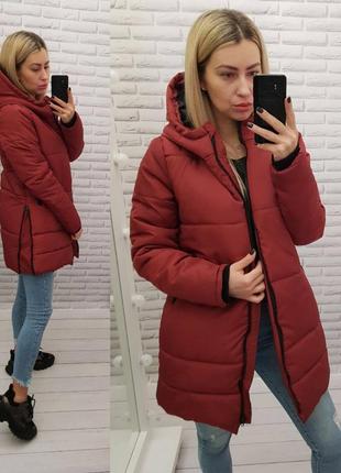 Aiza тепла жіноча куртка зимова пуховик трапеція а060 бордова бордового кольору бордовий