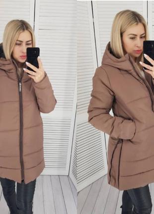 Aiza куртка зимняя женская пуховик теплая трапеция а060 кофе с молоком бежевый