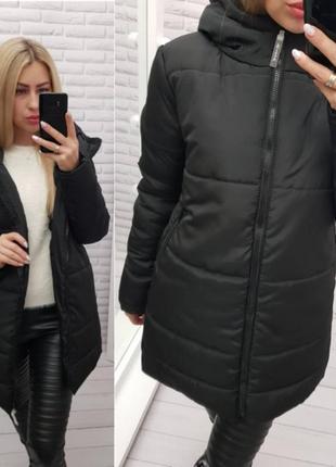 Aiza куртка зимова жіноча пуховик теплий трапеція а060 чорна чорний чорного кольору1 фото