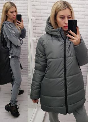 Aiza куртка зимова жіноча пуховик теплий трапеція а060 сіра сірий сірого кольору