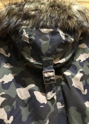Куртка h&m парка камуфляж хаки тренд 2022 женская теплая куртка с мехом удлиненная5 фото