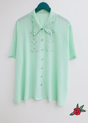Мятная рубашка нереально красивого цвета большой размер рубашка с вышивкой