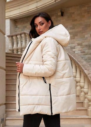 Aiza куртка зимова жіноча пуховик теплий трапеція а060 молочна молочного кольору молоко2 фото