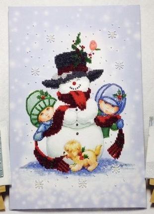 Картина зимові забави вишивка на полотні декор хендмейд ручна робота5 фото