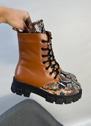 Комбіновані дизайнерські черевики #3111 натуральна шкіра зима демісезон