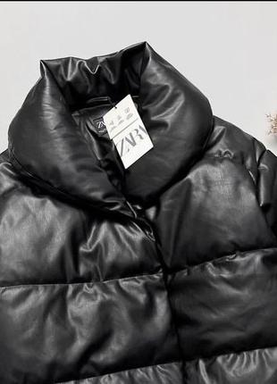 Zara, тепла куртка  з екошкіри,4 фото