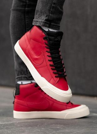 Мужские зимние кроссовки с мехом nike blazer red fur1 фото