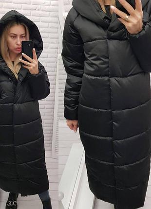 Aiza🌈🎉новинка🎉🌈пуховик теплий пальто кокон ковдра а521 блискавка кнопки чорний атлас чорне чорного кольору