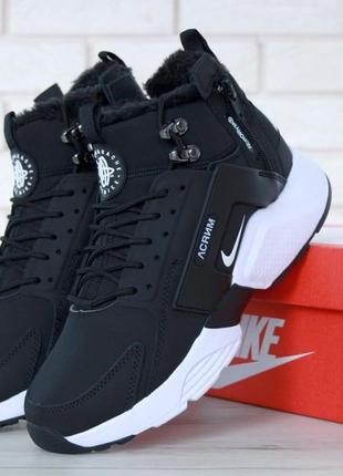 Мужские кроссовки с мехом nike huarache x acronym black white fur1 фото