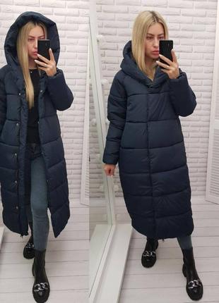 Aiza🌈🎉новинка🎉🌈пуховик теплий пальто кокон ковдра а521 блискавка кнопки синє синій синього кольору4 фото