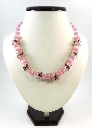 Ексклюзивне намисто "рожеве сяйво", вишукане намисто з натурального каменю, красиві прикраси