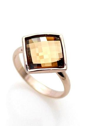 Кольцо позолоченная бижутерия с квадратным медовым swarovski, 16й размер