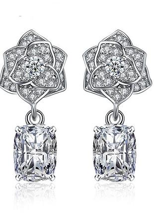 Серьги бижутерия цветок камелии с камнями