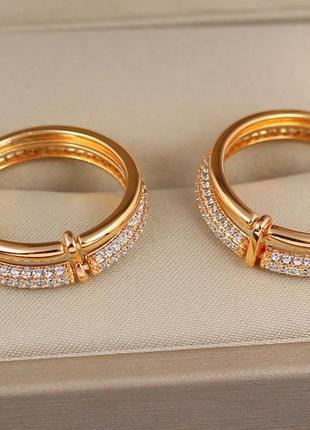 Кольцо xuping jewelry двойное камни по кругу 16 р золотистое1 фото