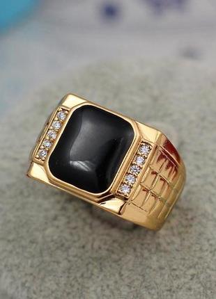 Печатка xuping jewelry квадратна чорна з двох сторін білі фіаніти 19,21,22,24 золотиста3 фото