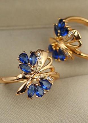 Кольцо xuping jewelry крылышки с синими камнями р 16 золотистое