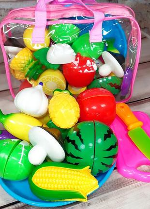 Продукты на липучке (в сумке), детский игровой набор продуктов розовый