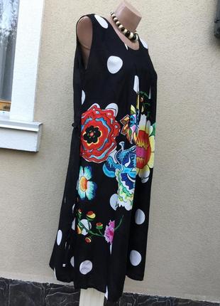 Чёрное платье,сарафан под пояс,свободный крой,большие горохи,цветы,индия2 фото