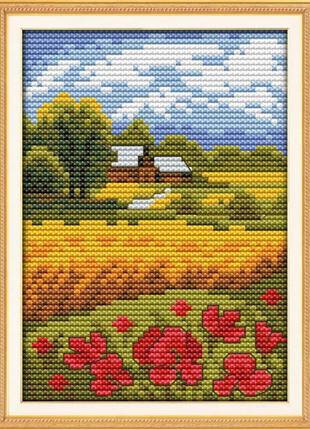 Набір для вишивання хрестиком з нанесеною на канву схемою "beautiful field. ( aida 14ct printed, 14*17 см)1 фото