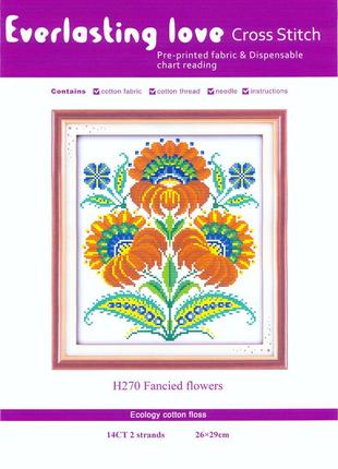 Набір для вишивання хрестиком з нанесеною на канву схемою "fancied flowers". aida 14ct printed, 26*29 см2 фото