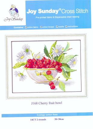 Набір для вишивання хрестиком з нанесеною на канву схемою "cherry fruit bowl" .aida 14ct printed, 38*30 см2 фото