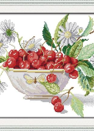 Набір для вишивання хрестиком з нанесеною на канву схемою "cherry fruit bowl" .aida 14ct printed, 38*30 см1 фото