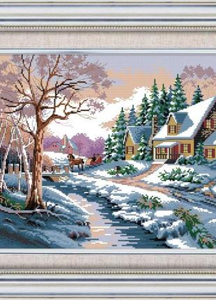 Набір для вишивання з нанесеним на канву схемою "snowscape 1 ". aida 14ct printed, 45*36 см