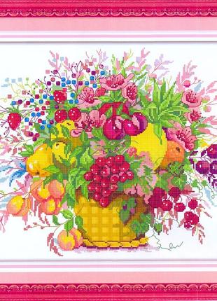 Набір для вишивання з нанесеним на канву схемою "cherry fruit basket".aida 14ct printed, 46*38 см1 фото