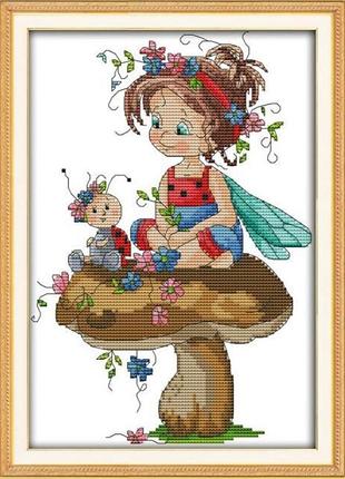 Набір для вишивання за нанесеною на канву схемою "the little girl and a sevens. aida 14ct printed, 22*32 см