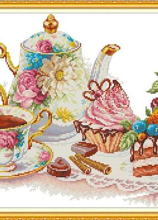 Набір для вишивання за нанесеною на канву схемою "afternoon tea 6". aida 14ct printed, 48*35 см