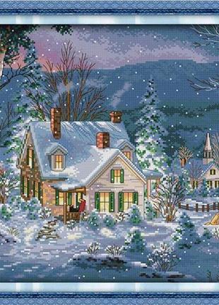 Набор для вышивания по нанесённой на канву схеме "the snowy night of christmas". aida 14ct printed, 55*37 см