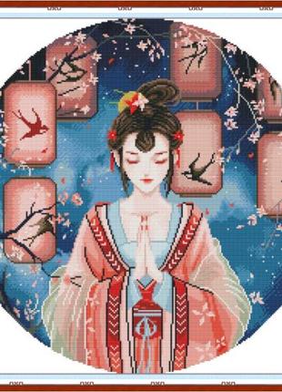 Набор для вышивания крестиком по нанесённой на канву схеме "tang costume beauty1". aida 14ct printed, 50*50 см