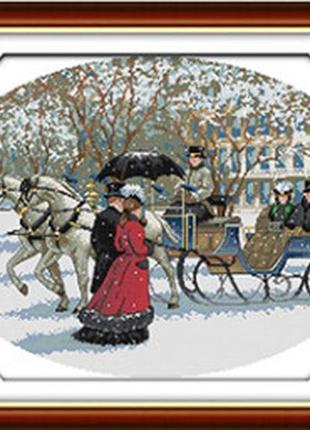 Набор для вышивания крестиком по нанесённой на канву схеме "snowy day" .  aida 14ct printed, 57*44 см