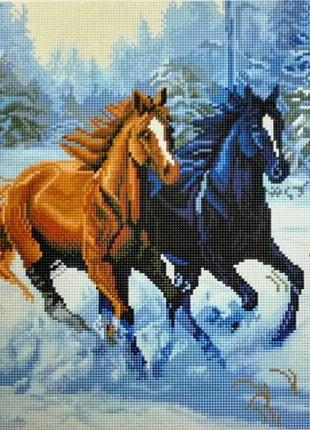 Картина алмазного живопису supretto коні в зимовому лісі 25x30 (75690003)1 фото