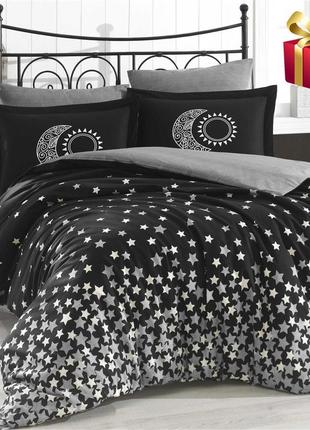 Комплект постільної білизни двосторонній hobby poplin stars 160х220 см сірий1 фото