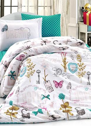 Комплект постільної білизни hobby poplin rossela 160х220 см бірюзовий