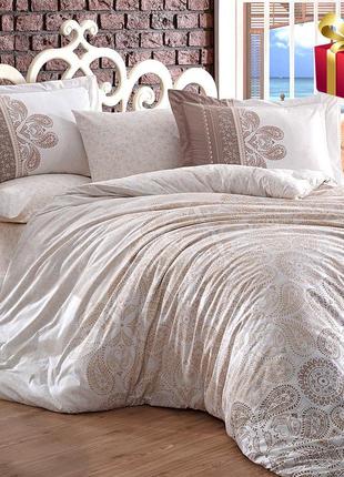 Комплект постельного белья двусторонний hobby poplin irene 160x220 см бежевый