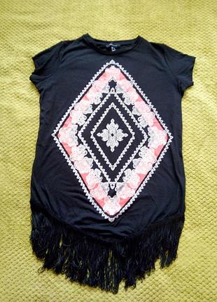 Туніка з бахромою і малюнком в етно стилі
