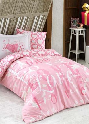 Комплект постільної білизни двосторонній hobby poplin love 160х220 см рожевий