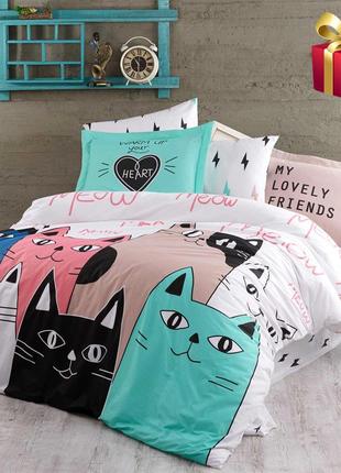 Комплект постільної білизни двосторонній hobby poplin love cats 160х220 см рожевий