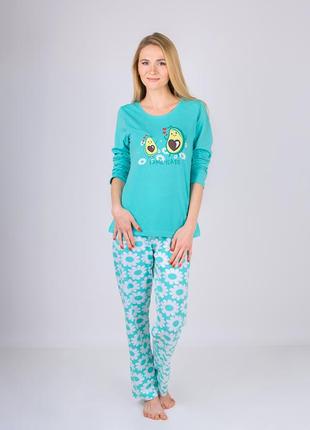 Комплект женский брюки футболка с рукавом для дома и сна vivioji авокадо ментоловый m (11937)1 фото