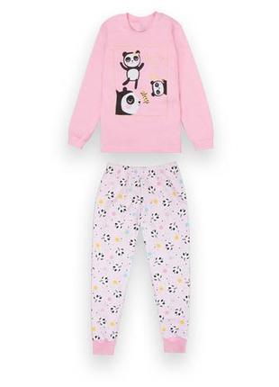 Пижама детская хлопковая для девочки длинный рукав gabbi pgd-21-7 пандочки розовый 128 (12993)
