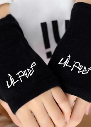 Перчатки без пальцев lil peep аниме черные1 фото