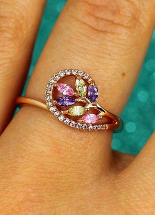 Кольцо xuping jewelry кустик с разноцветными камнями р 17 золотистое2 фото
