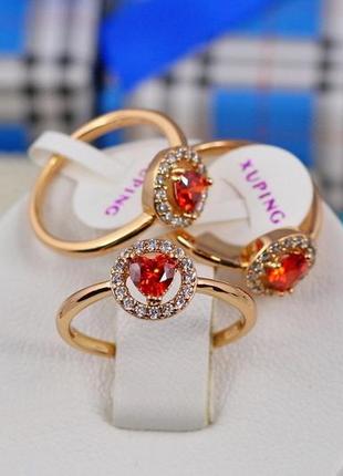 Кольцо xuping jewelry детское с круглым красным камнем  р 13 золотистое