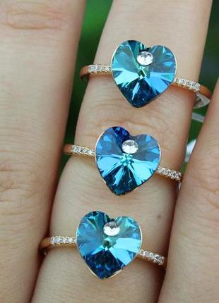 Кільце xuping jewelry сердечко сваровскі блакитне хамелеон р 17 золотисте3 фото