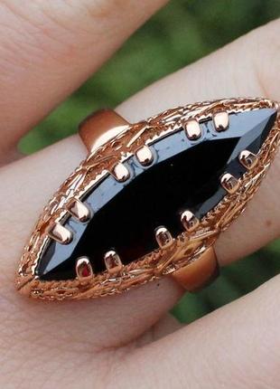 Кольцо xuping jewelry  маркиз с черным камнем  р 17  золотистое2 фото