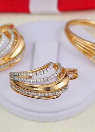 Кольцо xuping jewelry с родием струи фонтана  р 17 золотистое