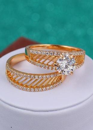 Кільце xuping jewelry широке сіточка з каменем р19 золотисте3 фото